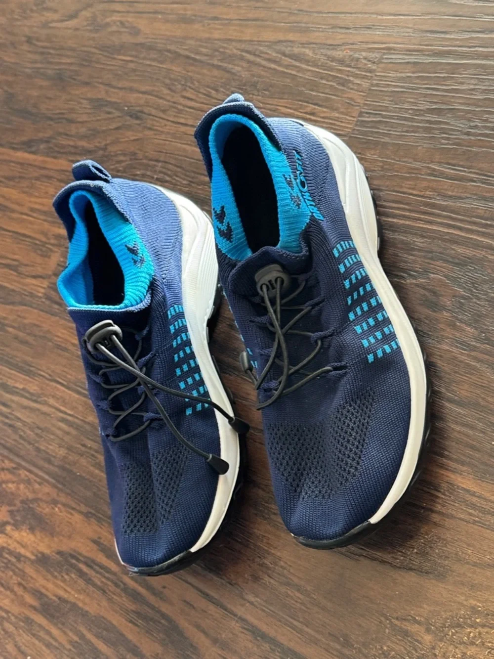 Women’s Navy Knit Athletic Sneakers with Light Blue Trim and White Midsole